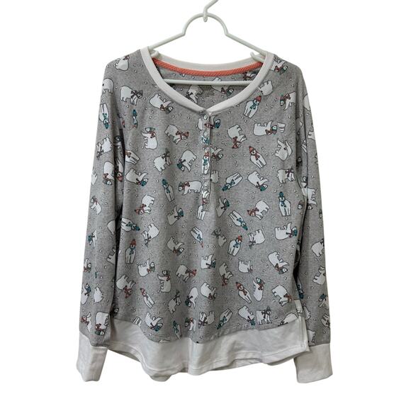 Cuddl Duds Womens Size Large Gray Polar Bear Fleece Lounge Pajama Top Winter - Picture 1 of 3